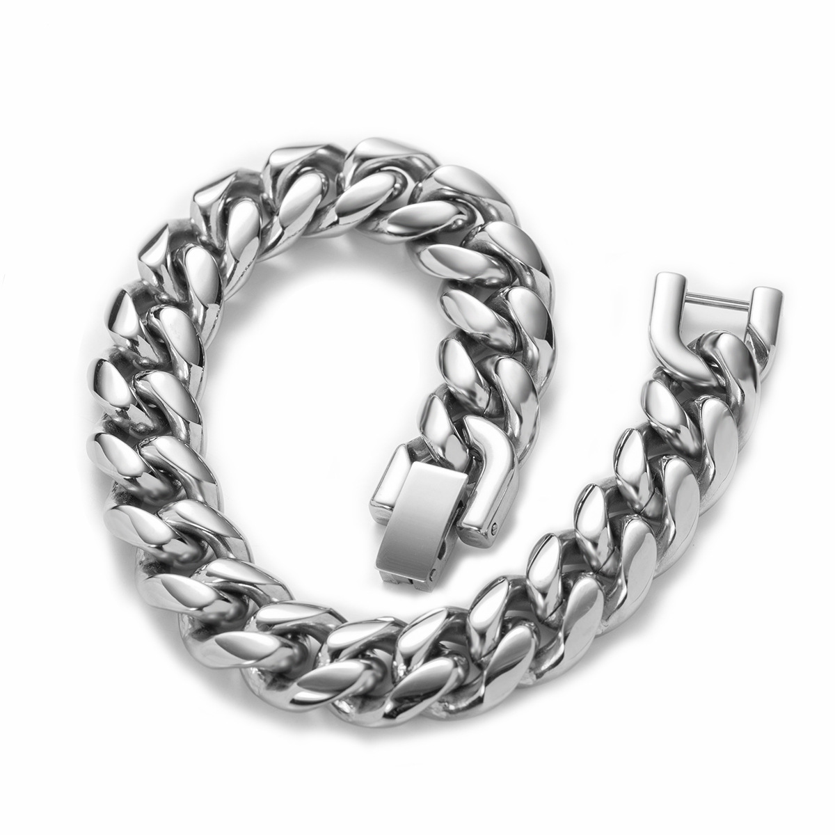 Trendy and cool stainless Cuban men's domineering titanium steel rough bracelet, hip-hop buckle jewelry_voghion.com