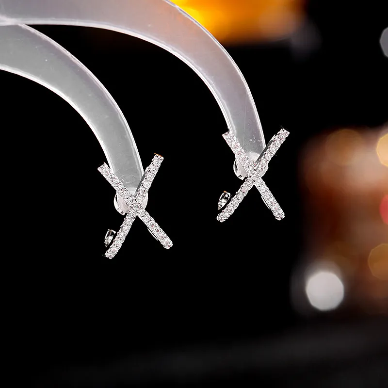 Gemstone Stud Earrings X-letter Design Elegant Jewellery For Women_voghion.com