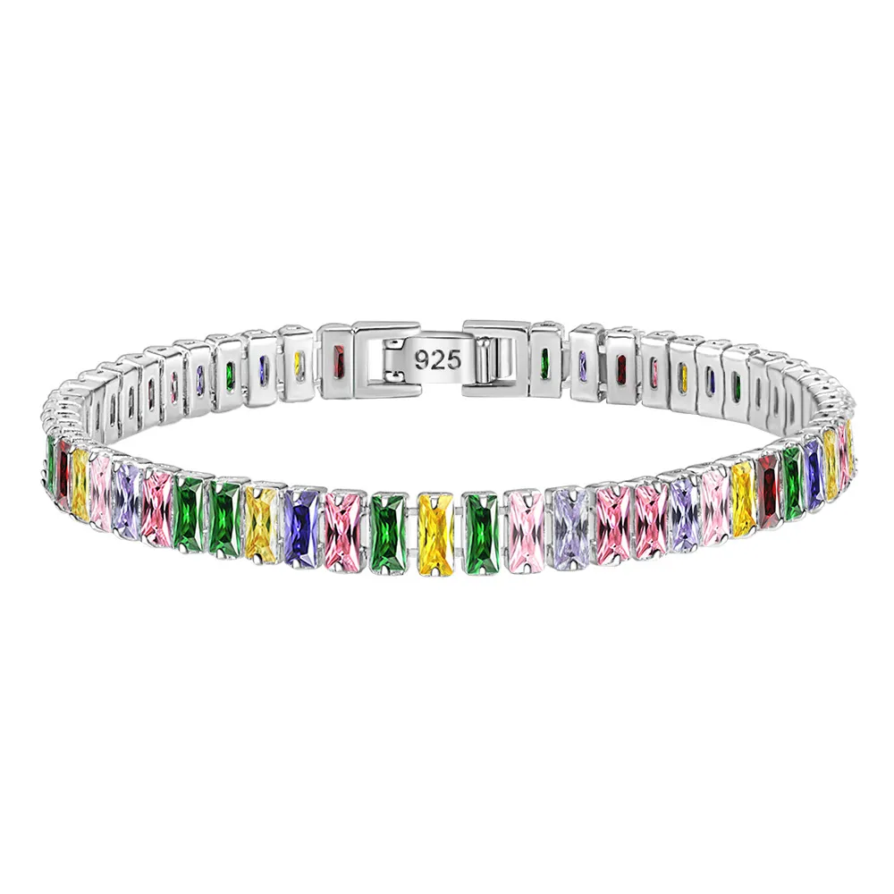 Braccialetto con ciondolo elegante e colorato in zirconi cubici con catena a maglie in argento per donne e ragazze, alla moda, stile OL, stile S._voghion.com