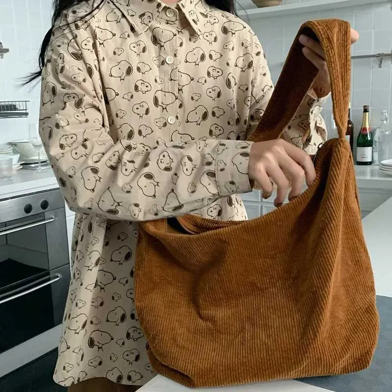 Corduroy schoudertas dames grote capaciteit retro stijl_voghion.com