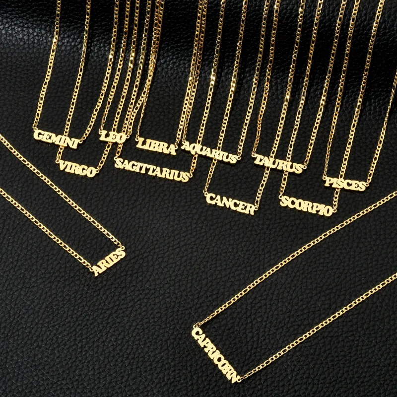 Collier pendentif en acier inoxydable Twee 12 constellations collier lettre ras du cou pour femmes hommes bijoux de cou usine_voghion.com