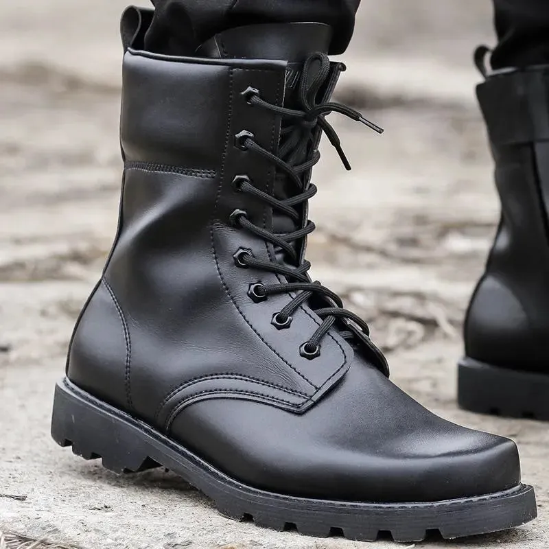 Tactical Boots Men Steel Toe Protective Work Shoes Black Lace-up_voghion.com