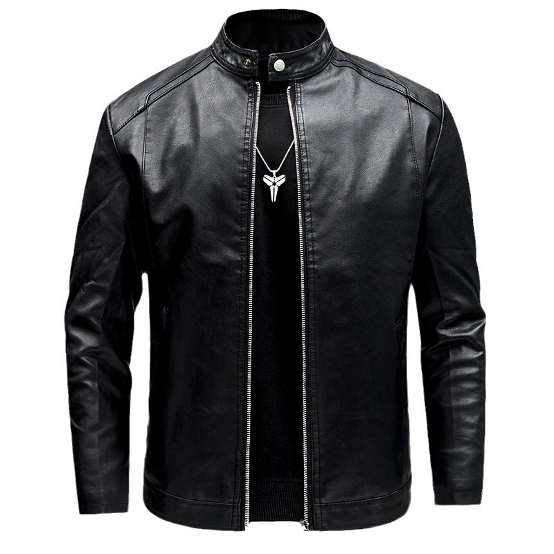 Men's Clothing motorcycle leather jacket casual versatile slim fit plus velvet thickened large size leather jacket