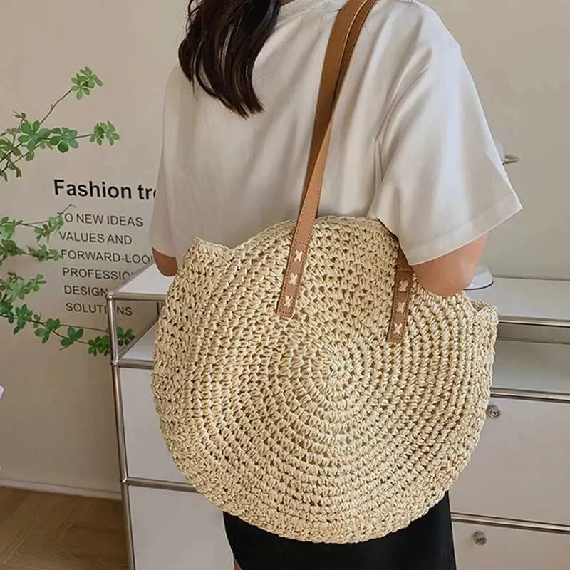 Große Stroh-umhängetasche Für Damen Strandtasche Für Den Urlaub_voghion.com
