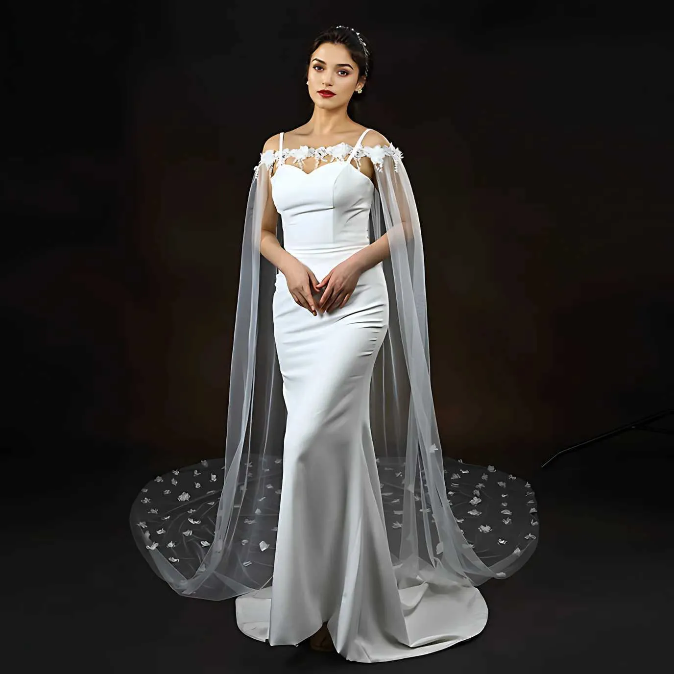 Gioielli per capelli da donna, mantella da sposa, veli, scialle lungo in stile cattedrale, accessori per abito da sposa, per la decorazione delle spalle_voghion.com