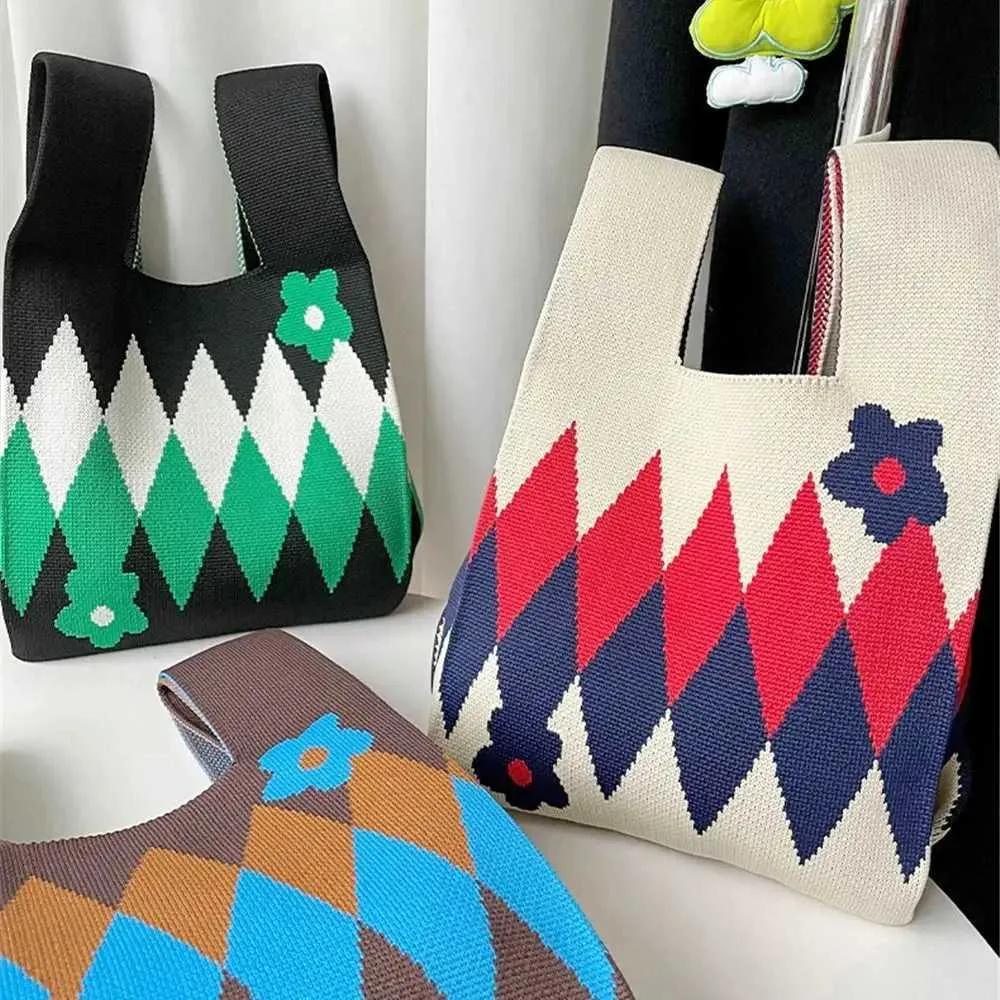 wer handmade knitted knot wrist casual small handbag reusable shopping bag for girls Y241106_voghion.com