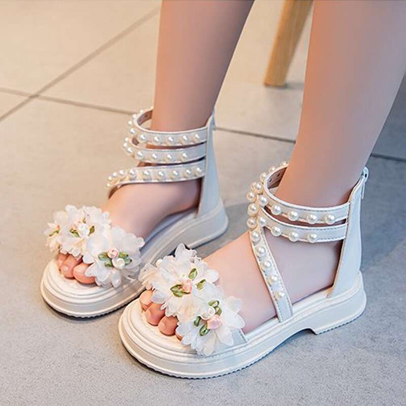 XUANMU Girls' Sandals Summer New Flower Fairy Style Princess Shoes For Party Wedding Show Fashion Soft Sole Elegant Beach Shoes Z0108_voghion.com
