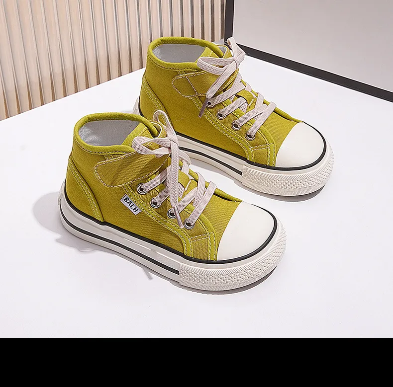 Children's Canvas Yellow Green High Top Boys Girls Toddler Casual Cutefeet Beige Fashion Soft Non-slip Kids Cloth Shoes_desvips.com