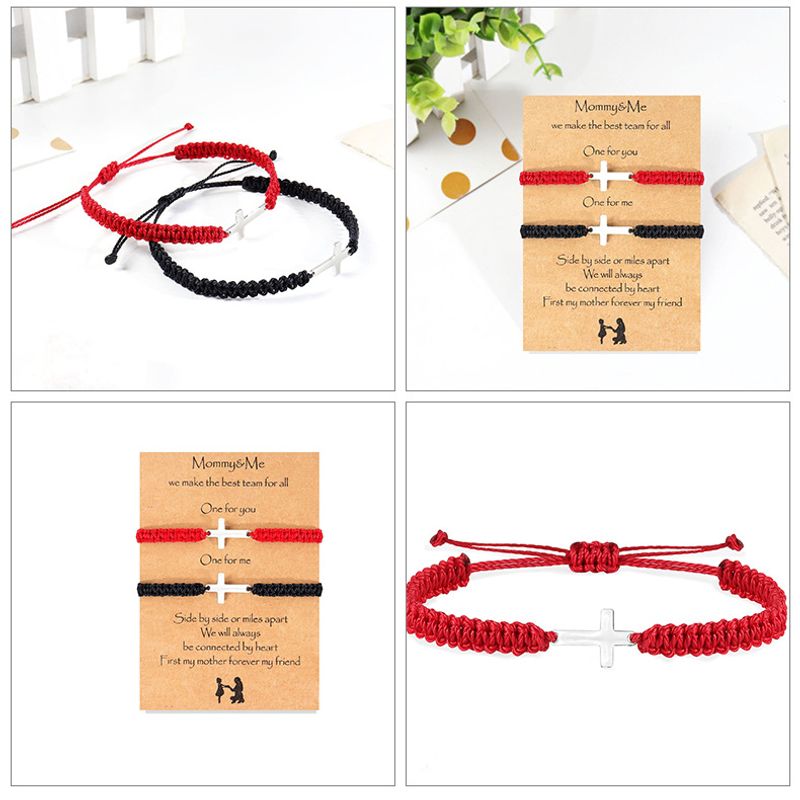 Braccialetto intrecciato a mano in corda semplice e alla moda, personalizzato e popolare, bracciale con croce in acciaio inossidabile, regali per la famiglia,_voghion.com