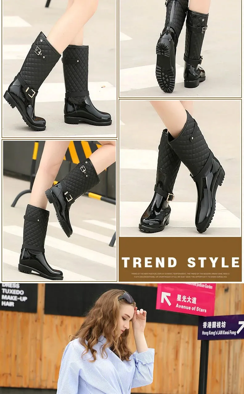 Fashion High Quality Water Shoes Warm Plaidlady Womens Rain Boots 241126_voghion.com