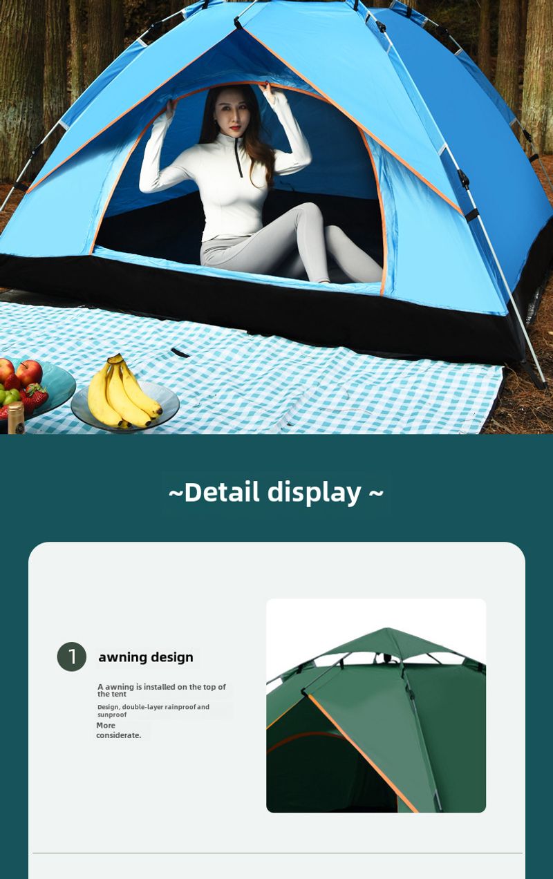 Outdoor Fully automatic two speed 3-4 people wilderness beach camping tents_voghion.com