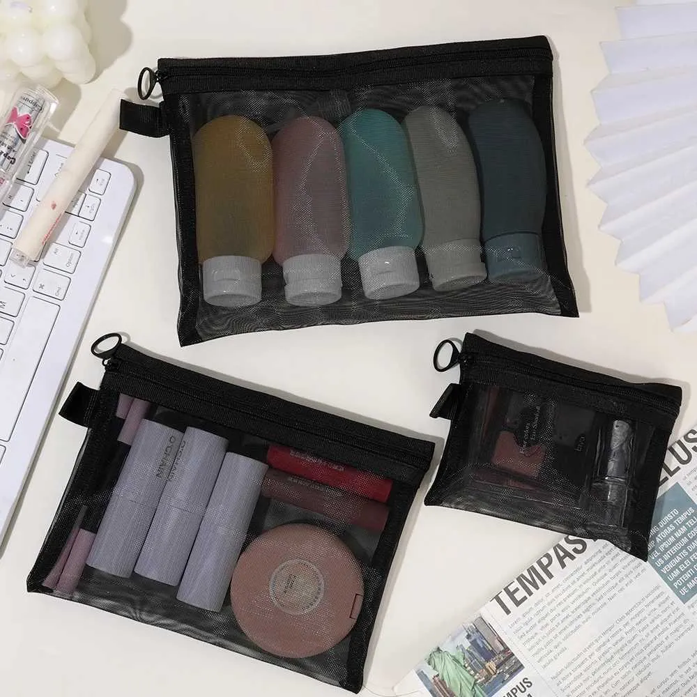 1/3 pezzo nero rete portatile da viaggio organizer per toilette rossetto portaoggetti borsa trasparente per il trucco S/M/L_voghion.com