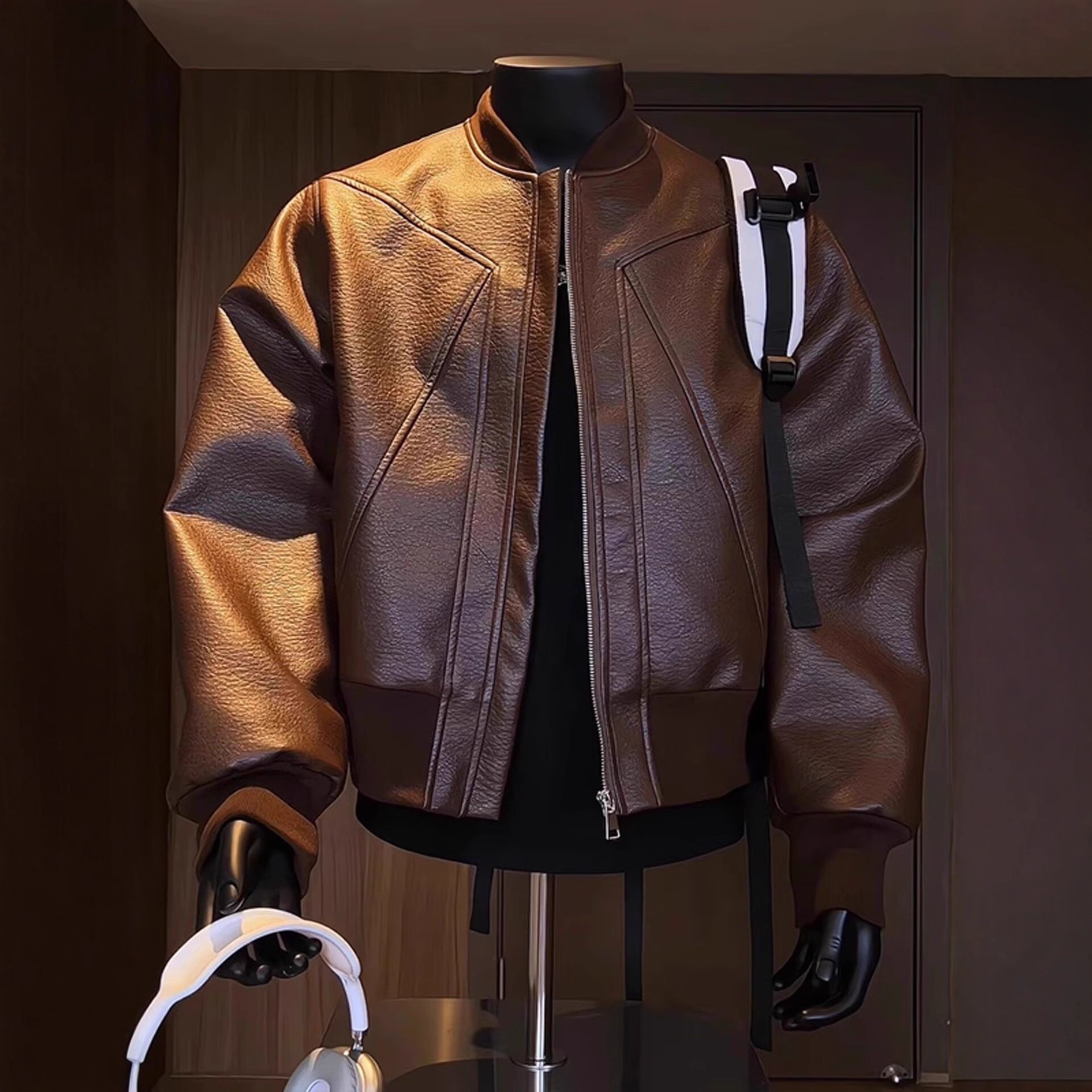 Spring New Hong Kong Style Men’s Vintage Baseball Leather Jacket Fashion Retro Motorcycle Outfit