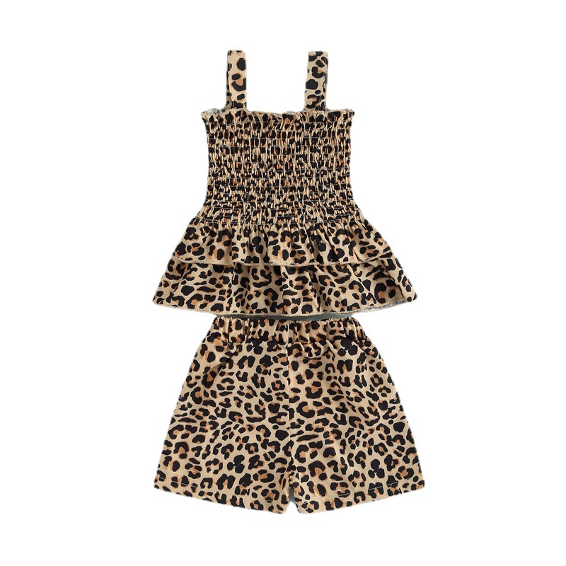 Ensemble licou d'été pour mère et enfant, ensemble deux pièces à volants, imprimé léopard, à la mode, pour filles et enfants_voghion.com