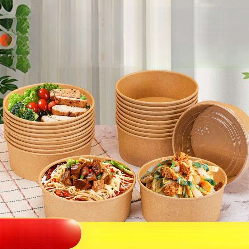 Cutie de hârtie Kraft îngroșată de unică folosință, cutie circulară pentru picnic și camping, fructe, mâncare ușoară, bol pentru salată, cutie de prânz_voghion.com