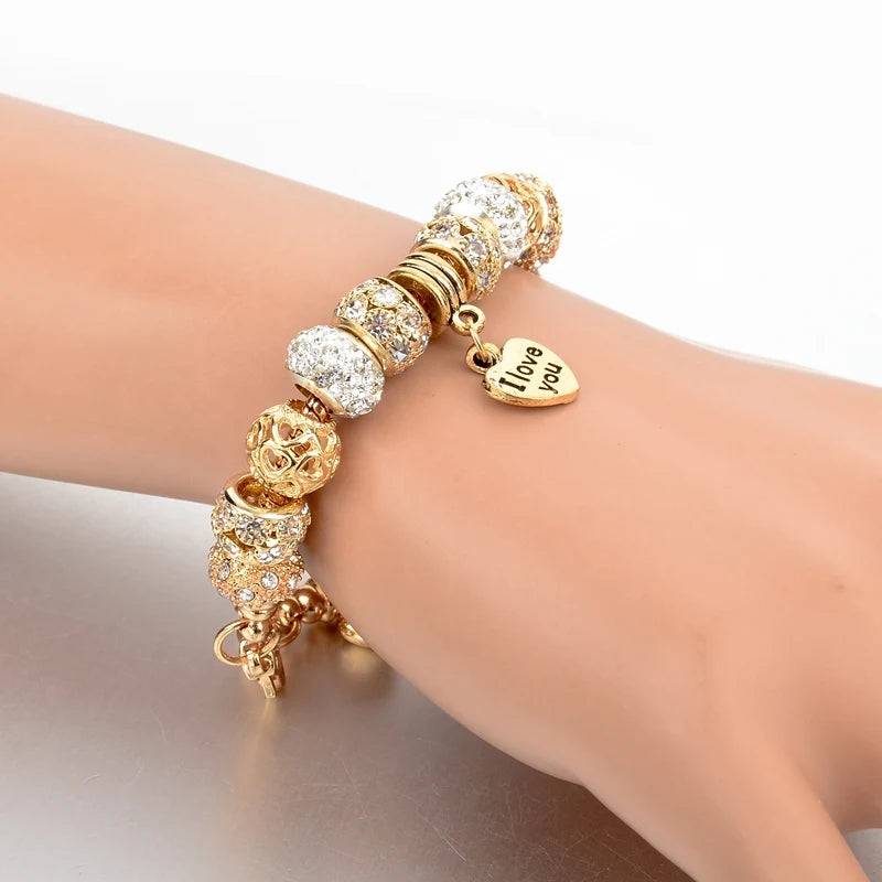 Heart " I LOVE YOU " Gold Plated Charm Bracelet_voghion.com