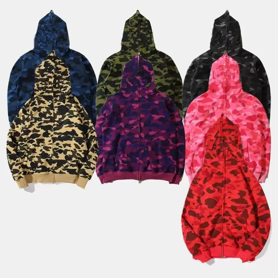 Mens Designer Hoodie Full Zip Up Hoodies for Woman Camouflage Jacket Hoody Hooded Sweatshirt Man Womens