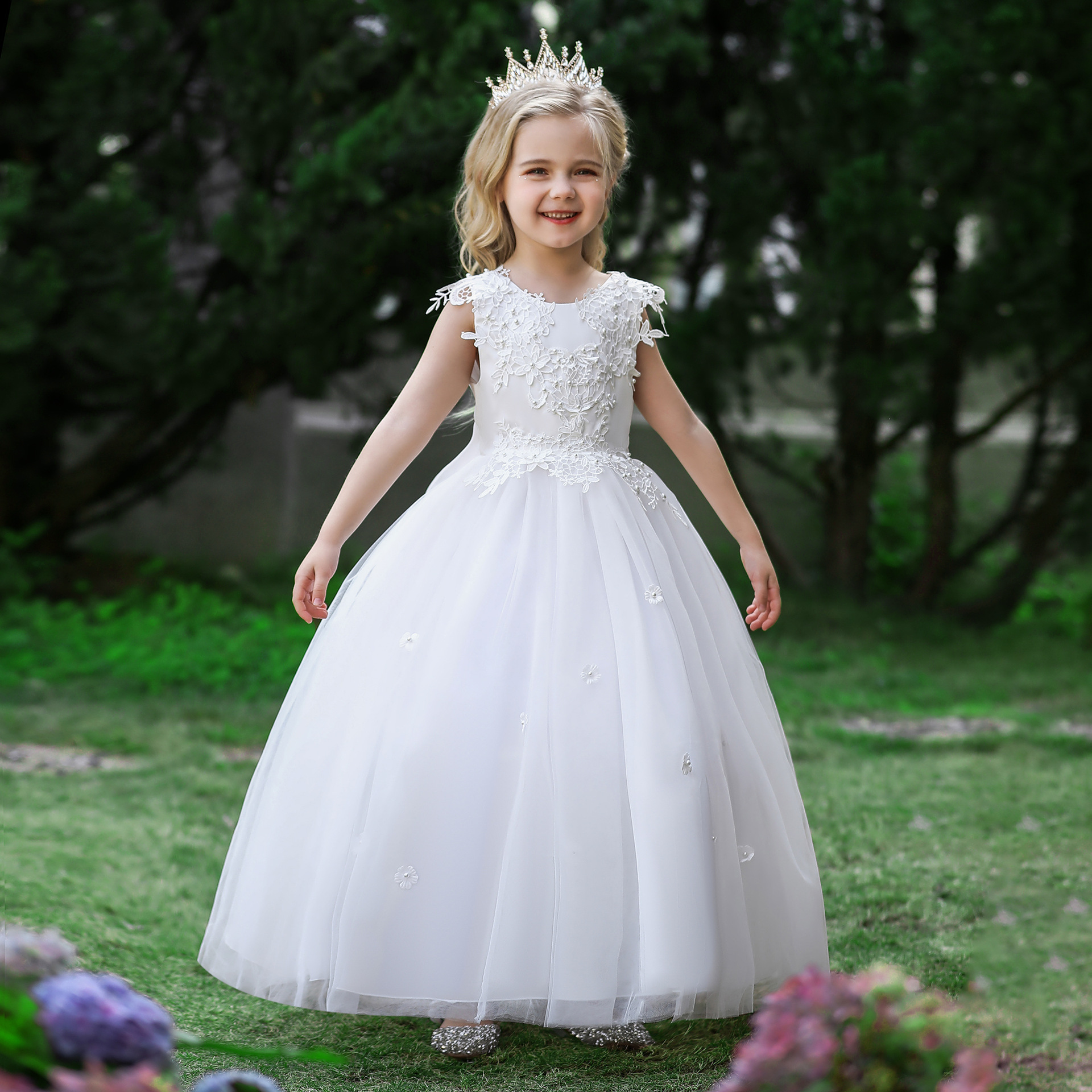 Petite robe Tutu à fleurs pour fille, fête d'anniversaire, communion, perlée, nouvel an, noël, princesse, manches volantes, 2024_voghion.com