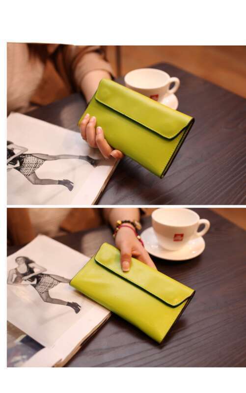 New Long Women's Leather Buckle Simple Business Cowhide Thin Wallet Card Tide_voghion.com