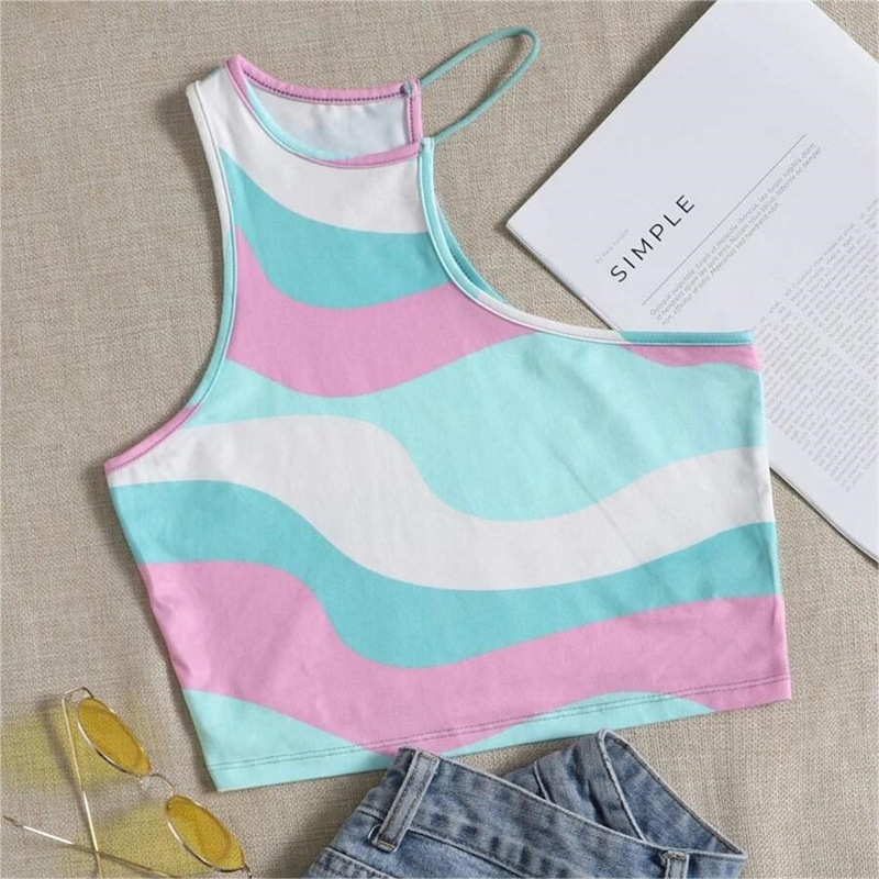 Canotta donna corta arcobaleno senza maniche crop top_voghion.com