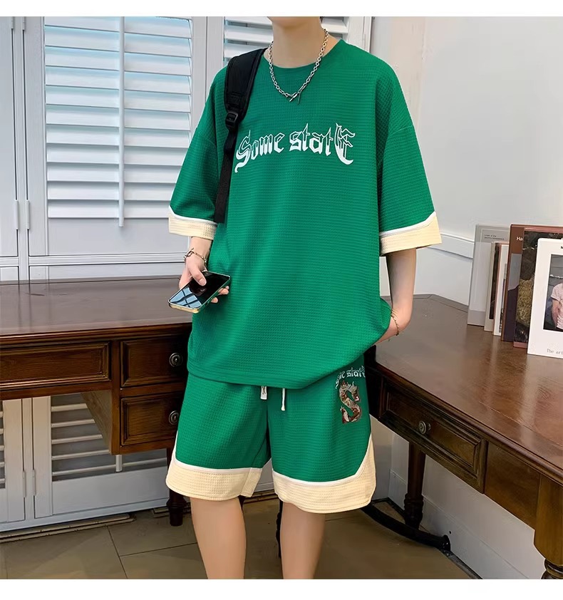 men's summer trendy brand five-point sleeve T-shirt shorts plus size casual two-piece suit_voghion.com