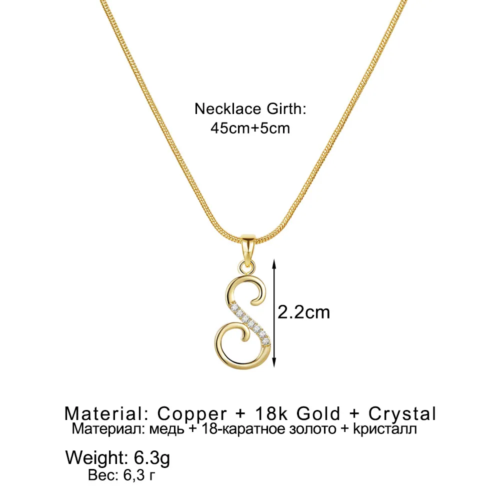 Colliers pendentifs personnalisés CZ A-Z Alphabet Collier Bijoux Plaqué Or Lettre Initiale Cursive Vieil Anglais_voghion.com