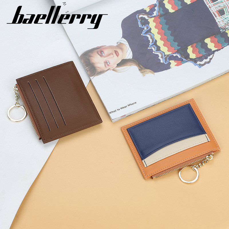 Baellerry – porte-cartes pour femmes, version coréenne, épissage en PU, fente multi-cartes, fermeture éclair, porte-cartes, porte-monnaie compact à la mode_voghion.com