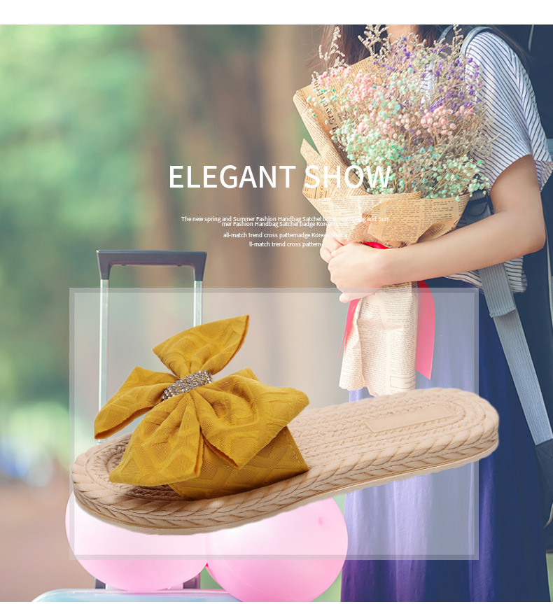 Nuevo Suela de cáñamo tejida de imitación de hierba para uso exterior, arrastre de una línea, zapatos planos de mujer a la moda de playa con diamantes_voghion.com