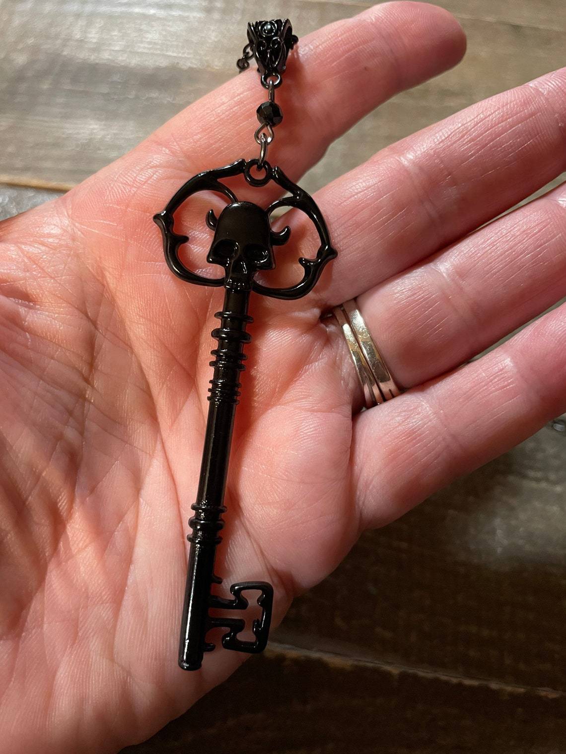 Necklaces Gothic black skull key necklace Mysterious necklace_voghion.com