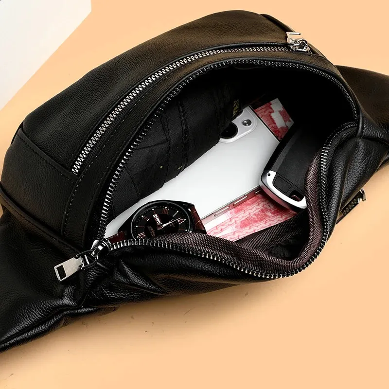 VC Paprasta Juoda Vyriška Natūralios Odos Juosmens Kuprinė Lengva Sportinė Juosmens Kuprinė Vyrams Diržo Maišelis Telefonui Krūtinės Krepšiai Vyrams Mažas_voghion.com