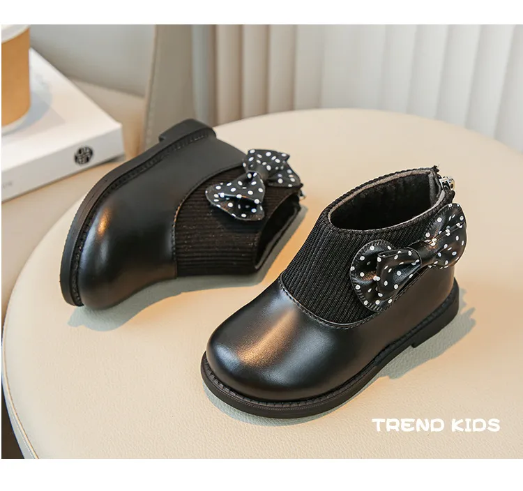 Children's Cotton Winter New Kids Bow Girls Soft Bottom PU Leather Baby Princess Boots Toddler Shoes Size US5.5C-US12.5C_voghion.com