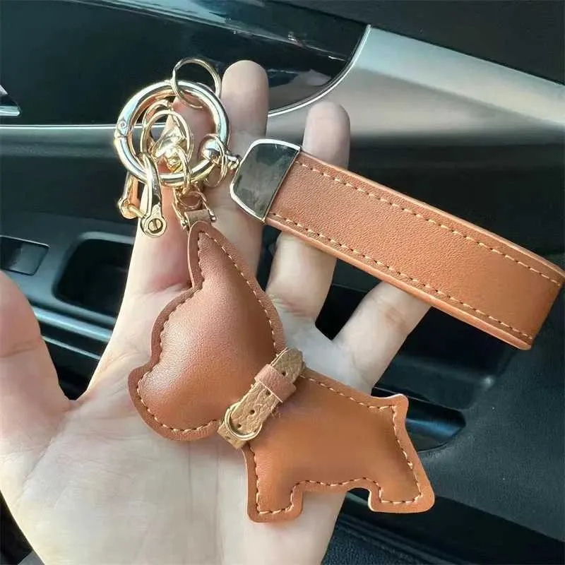 Porte-clés de voiture en cuir avec chiot bouledogue français, cadeau créatif, pendentif pour sac, décoration mignonne Y241121_voghion.com