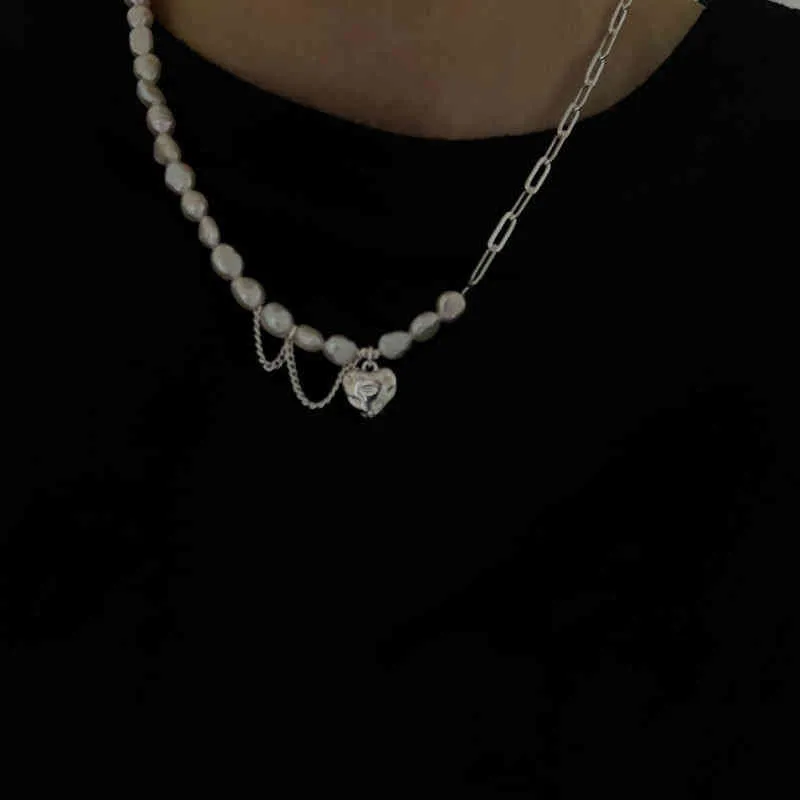 Collana Foxanry in argento Sterling per donna, elegante e alla moda, con catena asimmetrica, perle lisce, cuore d'amore, gioielli da sposa per amanti_voghion.com