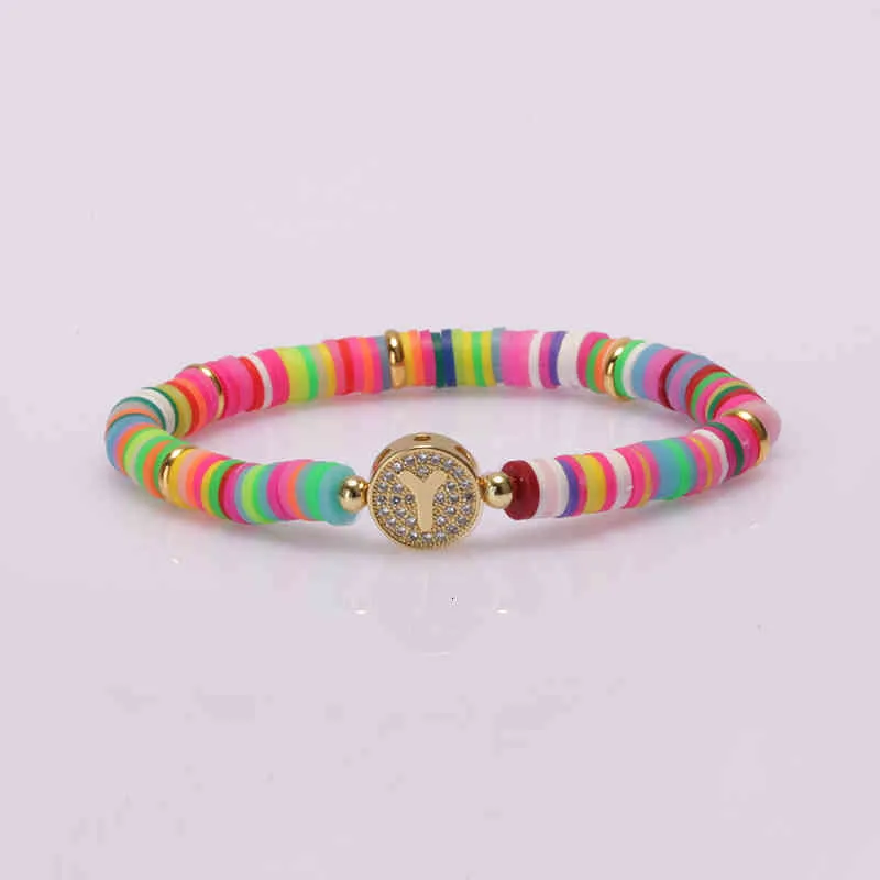 Bohemia Gypsy Gold Initial 26 Alphabet Letter Name Charm Coloful Rainbow Silicone Plastic Beaded Bracelets For Women Man_voghion.com