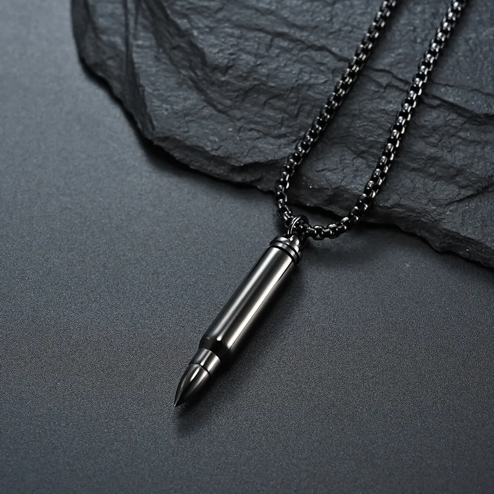 Colar com pingente de bala em aço inoxidável masculino_voghion.com