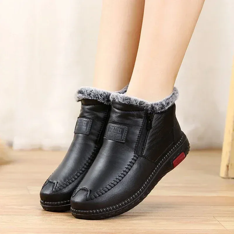2024 Women's Plush Female Anti-slip Womens Snow Boot Winter Cotton Leather Shoes Casual Ankle Boots Botas Mujer_voghion.com