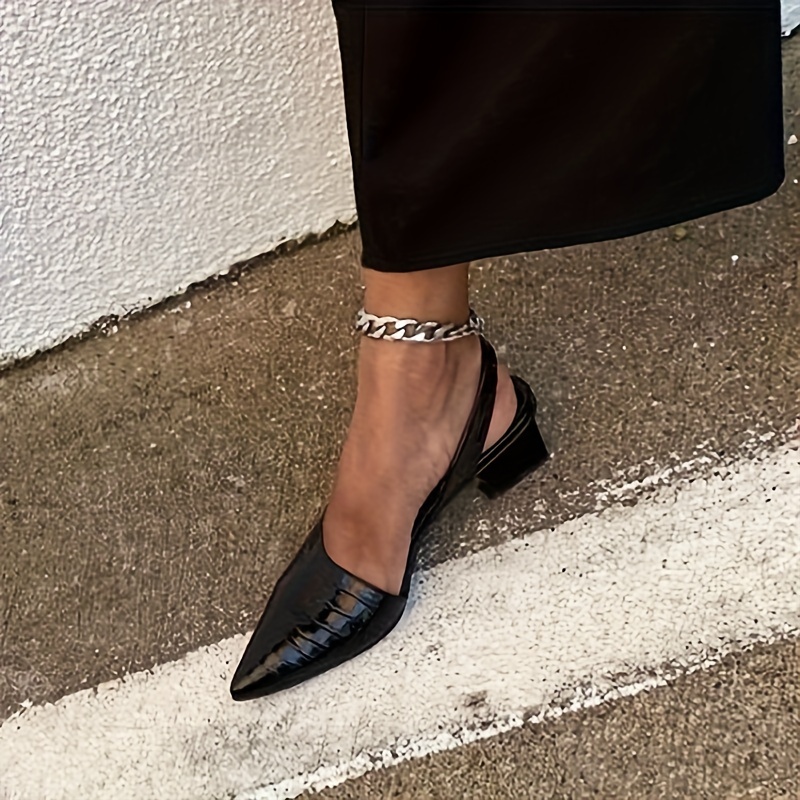Dámske slingback nízke podpätky, nazúvacie sandále z lakovanej kože so špicatou špičkou, univerzálne topánky na dochádzanie_voghion.com