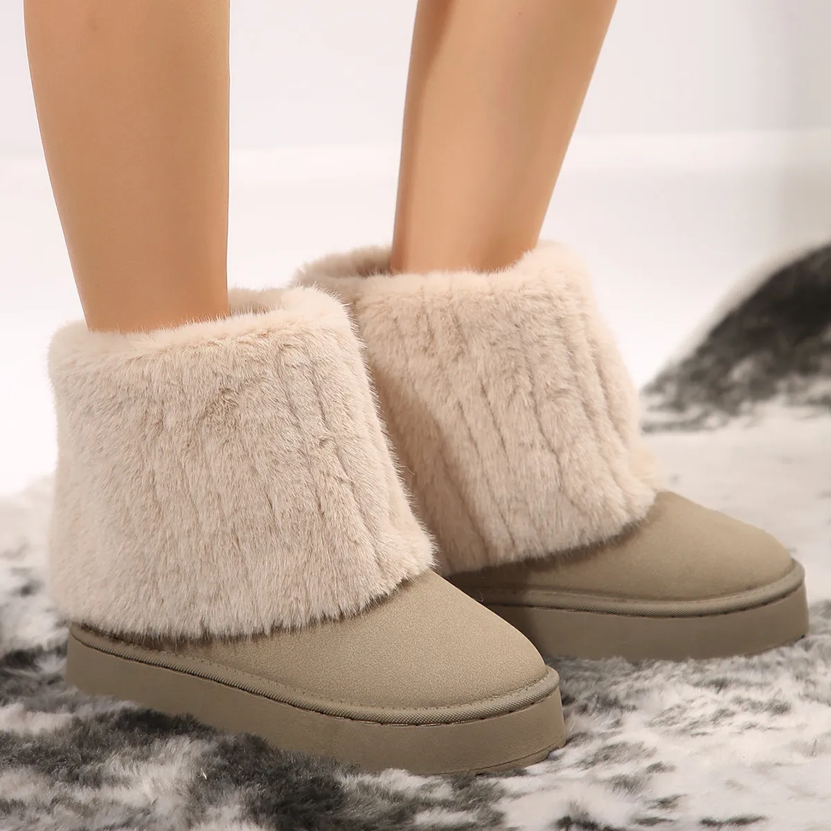 free shipping new designer men womens snow winter warm fur shoes cotton with round toe and furry cuffs midsole boots_voghion.com