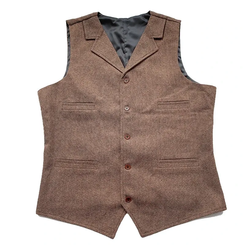 Herrenwesten Anzugweste Braune Hochzeit Wolle Tweed Business Weste Jacke Lässig Slim Fit Gilet Homme Für Bräutigam Mann_voghion.com