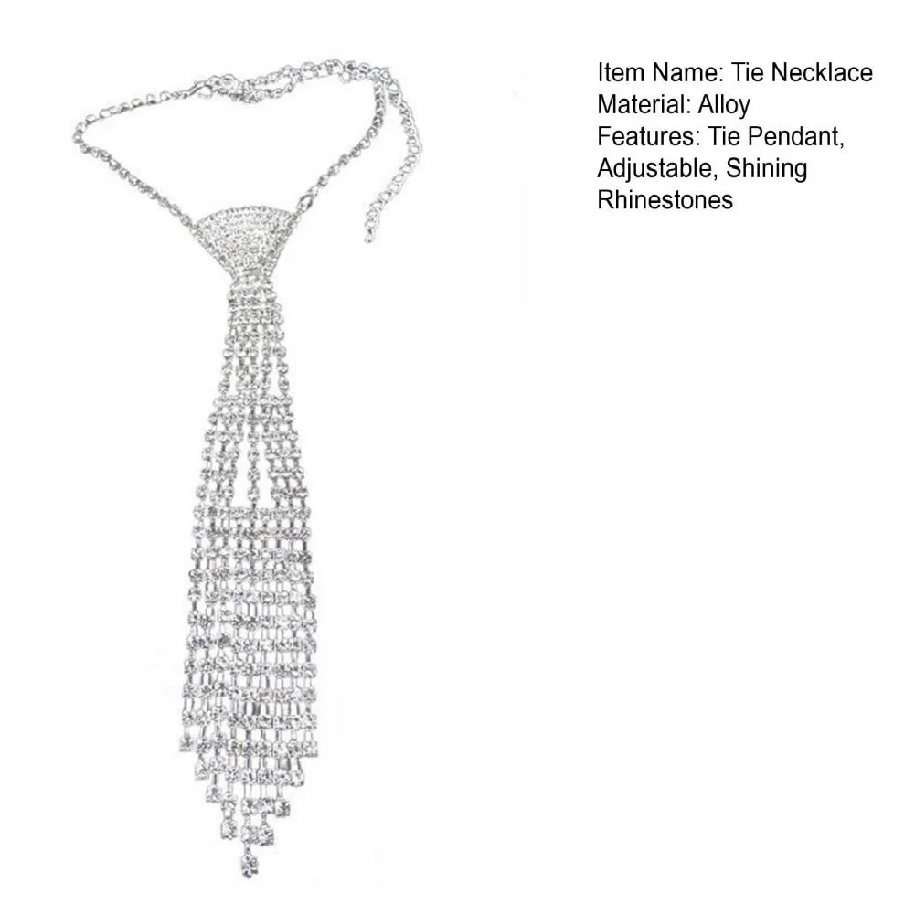 Rhinestone tie ketting verstelbaar sprankelend tassel collier_voghion.com