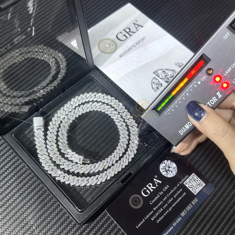 Catene di gioielli di design GRA VVS Moissanite Collana cubana per uomo Bracciale da 14 mm Catena a maglie in argento con diamanti_voghion.com