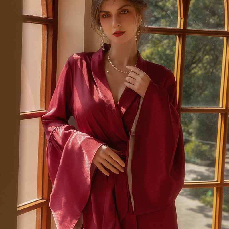 Women's clothing bride bride morning gown ladies feather nightgown wedding makeup bridesmaids wedding kimono satin long bathrobe_voghion.com