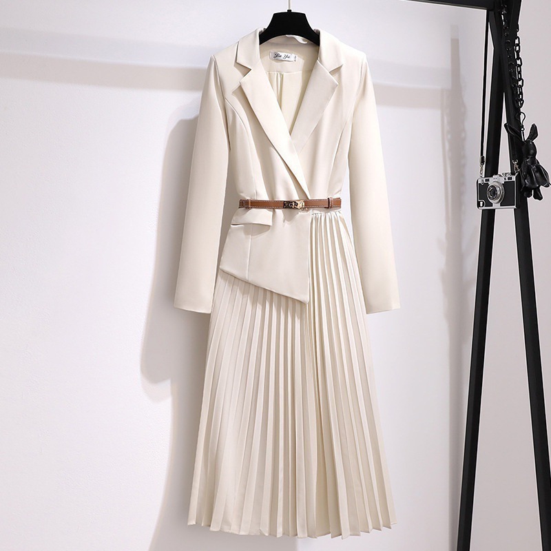 Women's Clothing knee-length mid-length skirt with skin tone, mid-waist temperament, commuting solid color skirt, pleated skirt dress