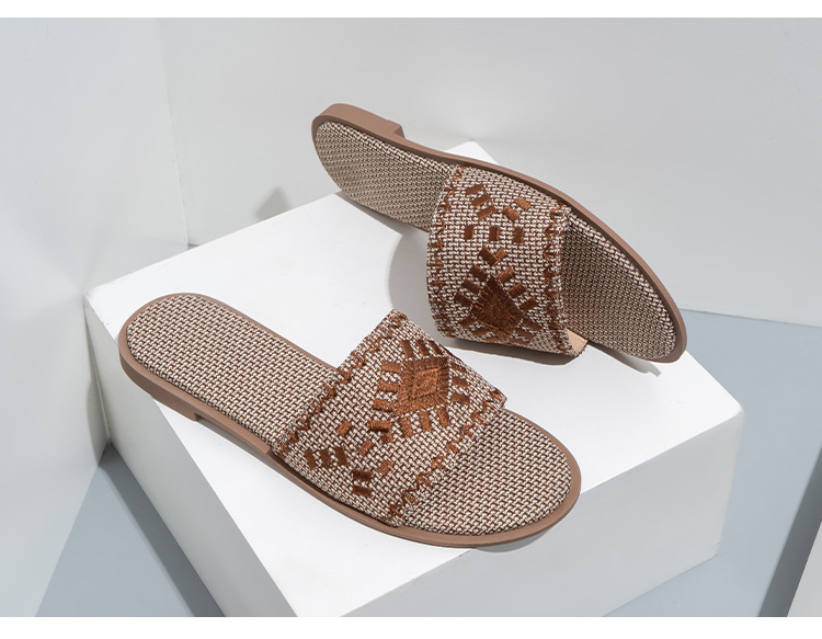 Cfxxy-168 dames flats2023 nouvelles pantoufles pour femmes à fond plat brodées tenue décontracté sandales en lin_voghion.com