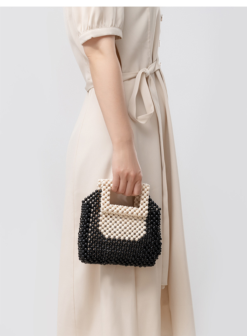 ENSPT wooden bead women's bag high-end cross-border small square bag hand-woven handbag fashionable niche commuter bag women_voghion.com