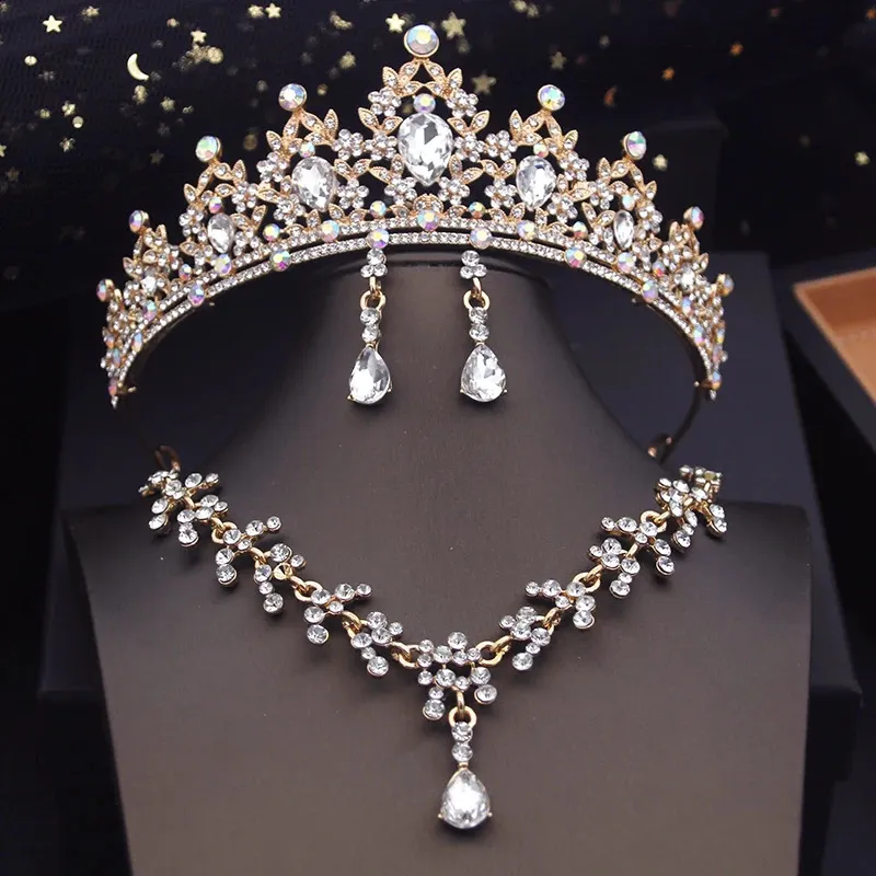 Set da sposa principessa per donne tiare collana orecchini con corona abito da sposa set di gioielli sposa accessori 240119_voghion.com