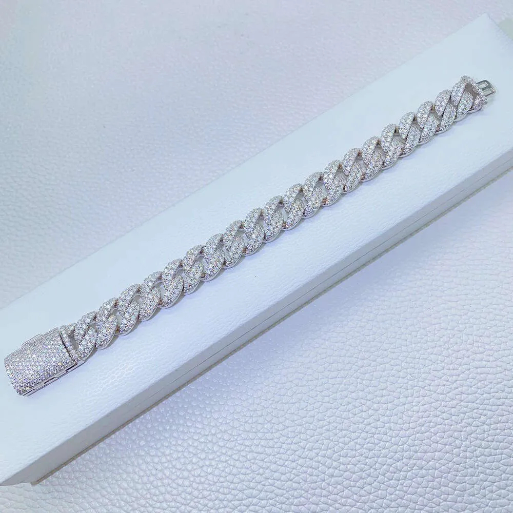 Küba bağlantı zinciri kolye tasarımcısı kadın erkek gümüş platin kaplama 12mm genişlik vvs moissanite geçiş elmas test cihazı erkekler_voghion.com