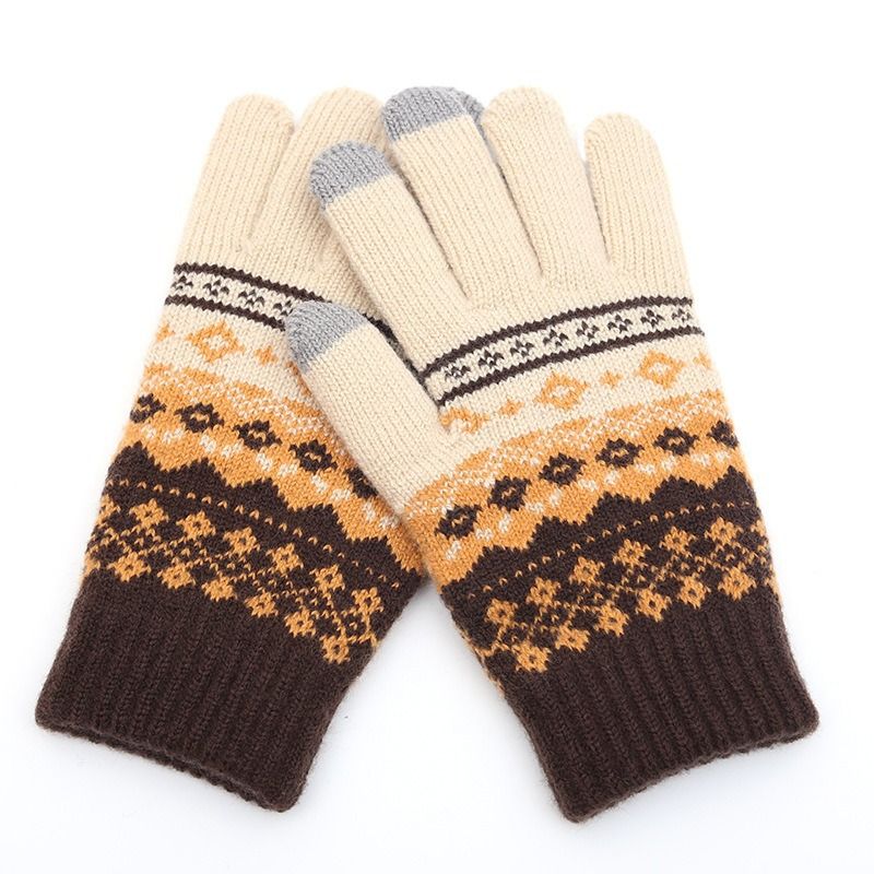 Höst Vinter Vuxen Varm Jacquard stickad Toucreen garn och Veet Anti Cold Finger Handskar_voghion.com