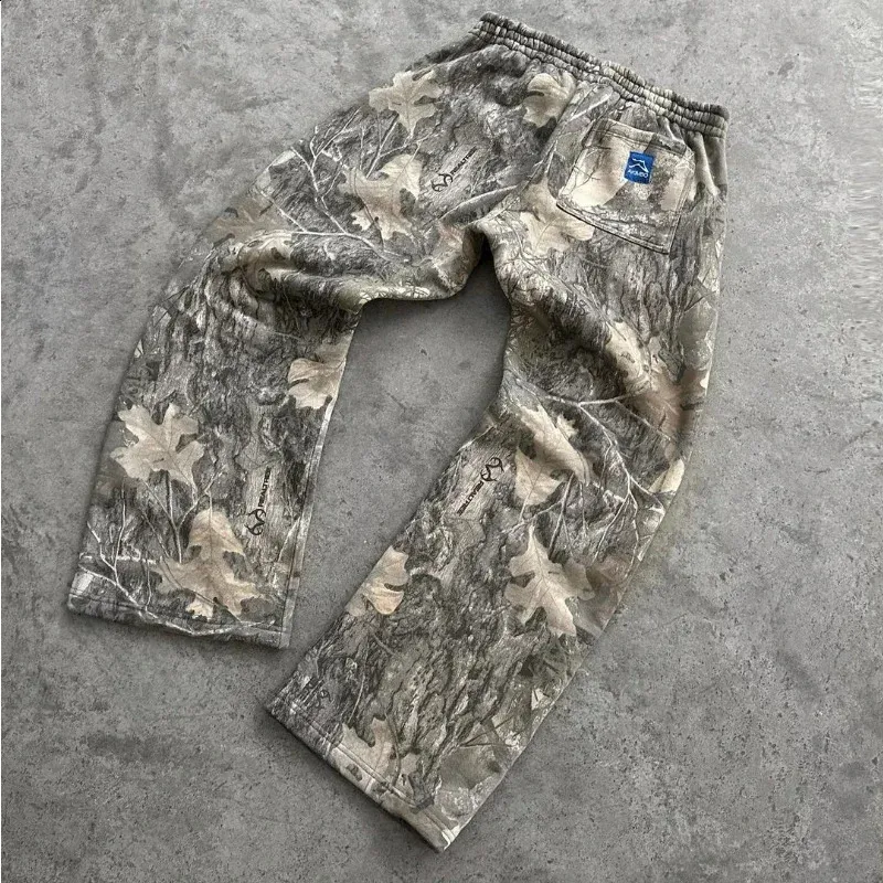 Y2K Streetwear MenCamouflage Padrão Impresso High Street Hip Hop Sweat Homens Oversized Unissex Casual Camo Calças Largas_voghion.com