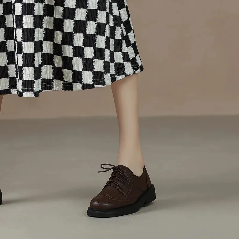 Womens Leather Oxford Flat Round Toe Derby Sneakers Party Shoes_voghion.com